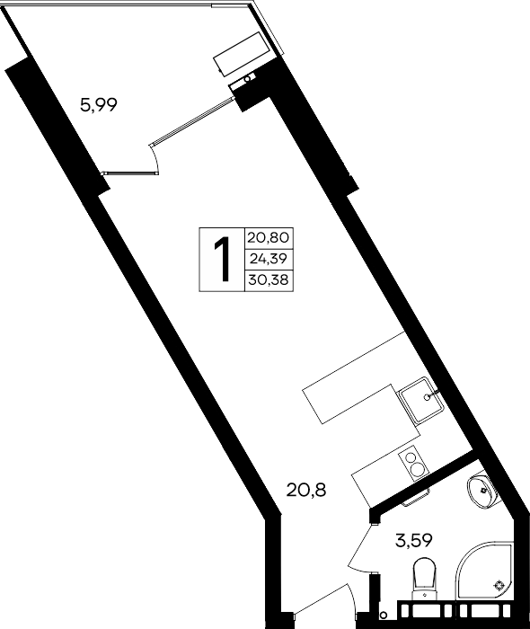 1-к, 30.38 м² · Песок и море