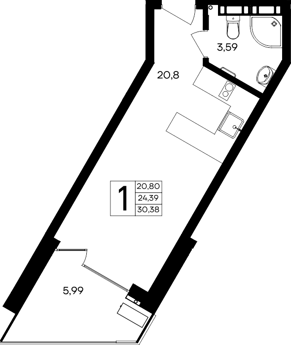 1-к, 30.38 м² · Песок и море