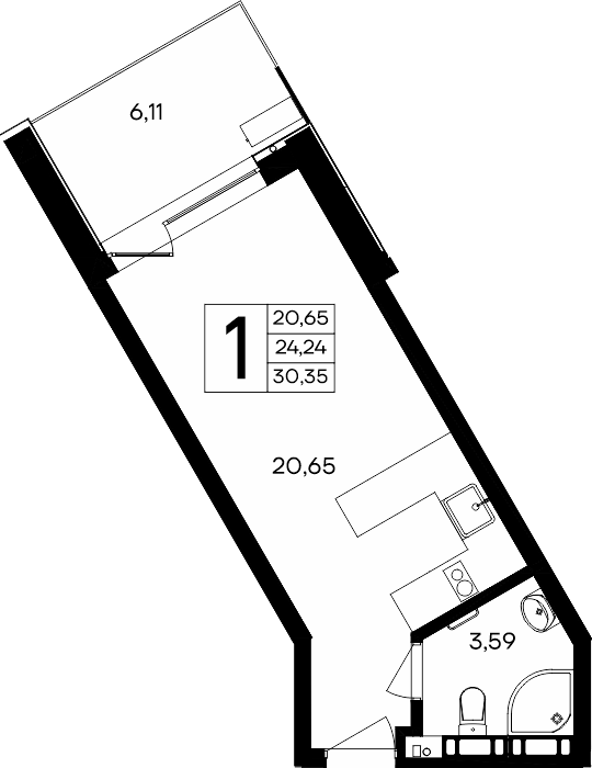 1-к, 30.35 м² · Песок и море