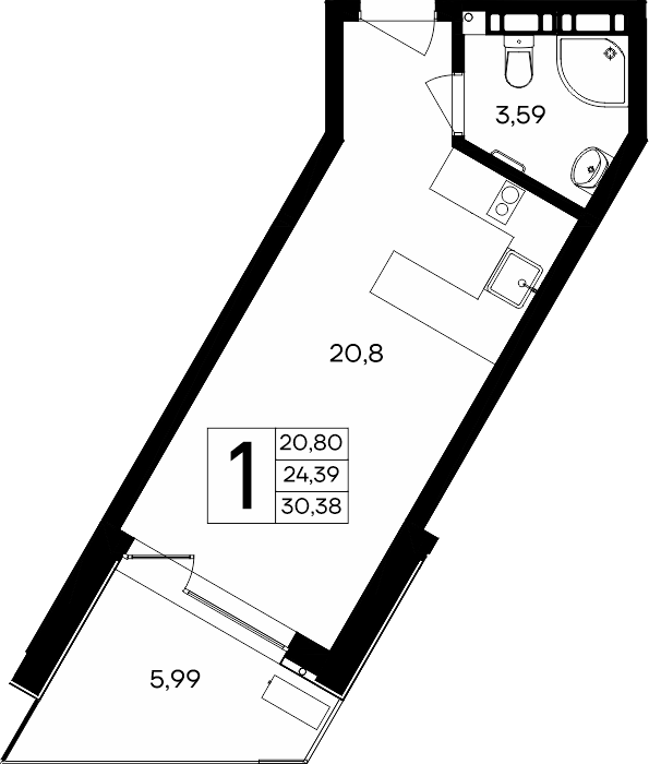 1-к, 30.38 м² · Песок и море