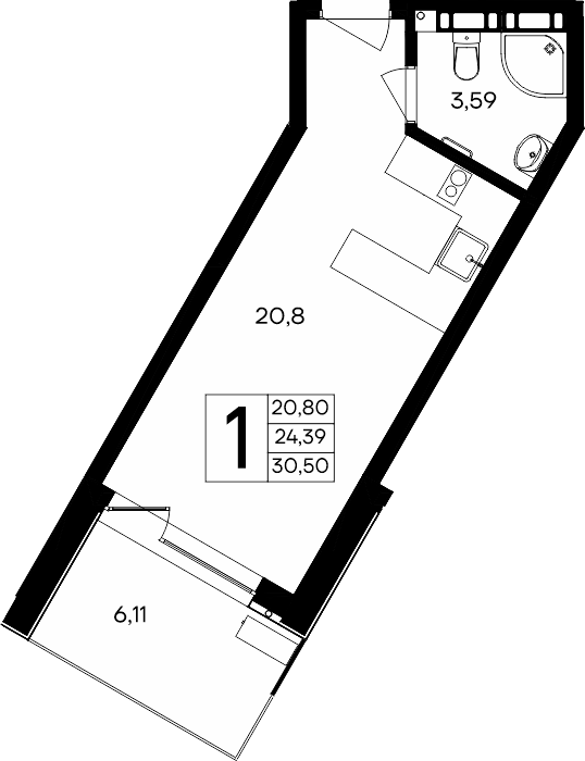 1-к, 30.5 м² · Песок и море