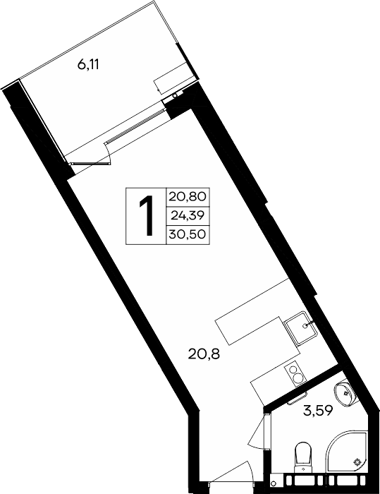1-к, 30.5 м² · Песок и море