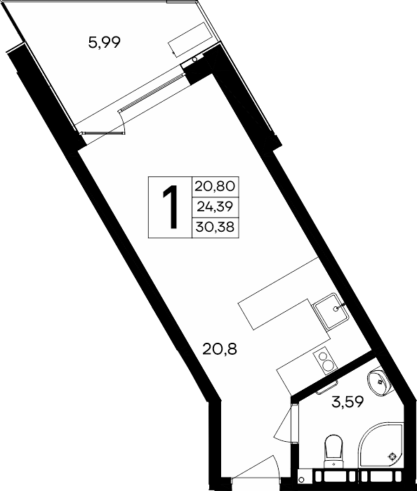 1-к, 30.38 м² · Песок и море