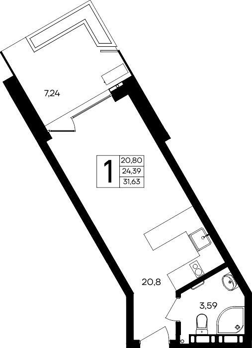 1-к, 31.63 м² · Песок и море