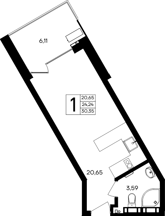 1-к, 30.35 м² · Песок и море