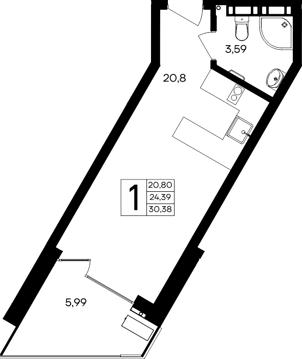 1-к, 30.38 м² · Песок и море