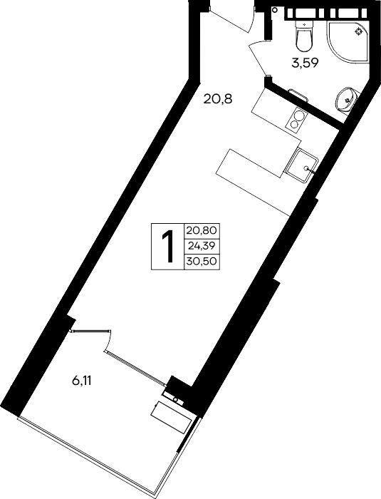 1-к, 30.5 м² · Песок и море