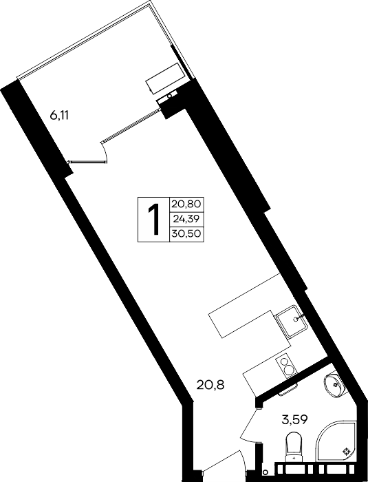 1-к, 30.5 м² · Песок и море