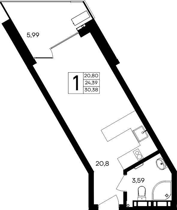 1-к, 30.38 м² · Песок и море