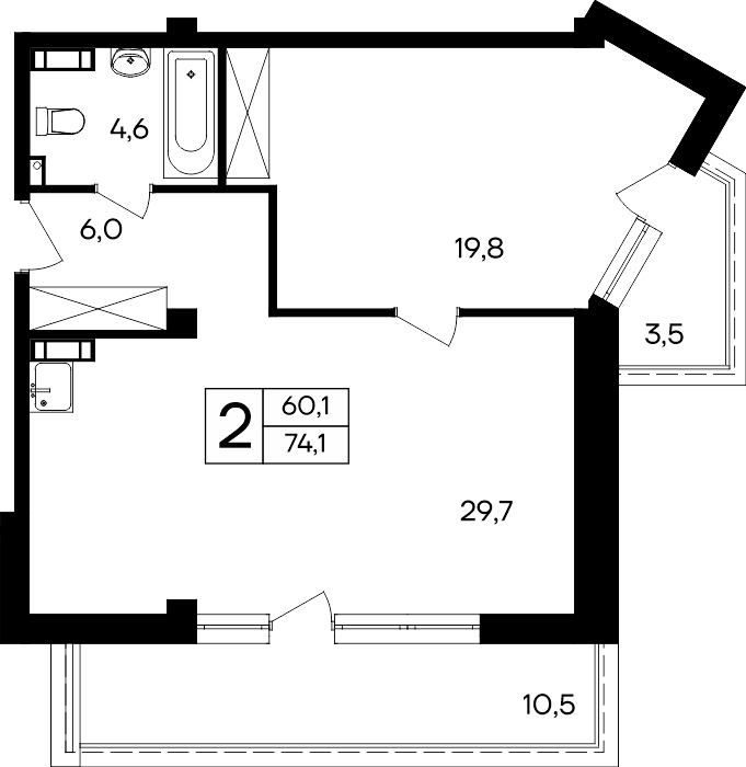 2-к, 74.1 м² · Cosmos Smart Евпатория