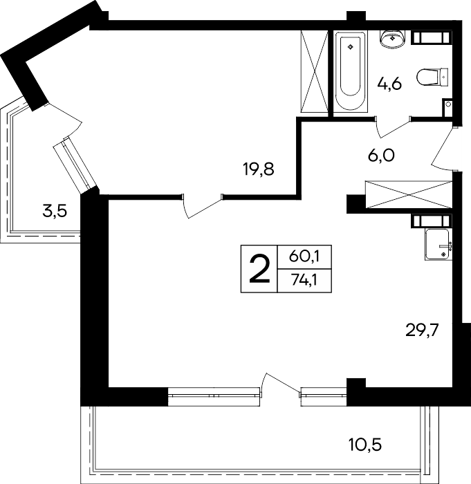2-к, 74.1 м² · Cosmos Smart Евпатория
