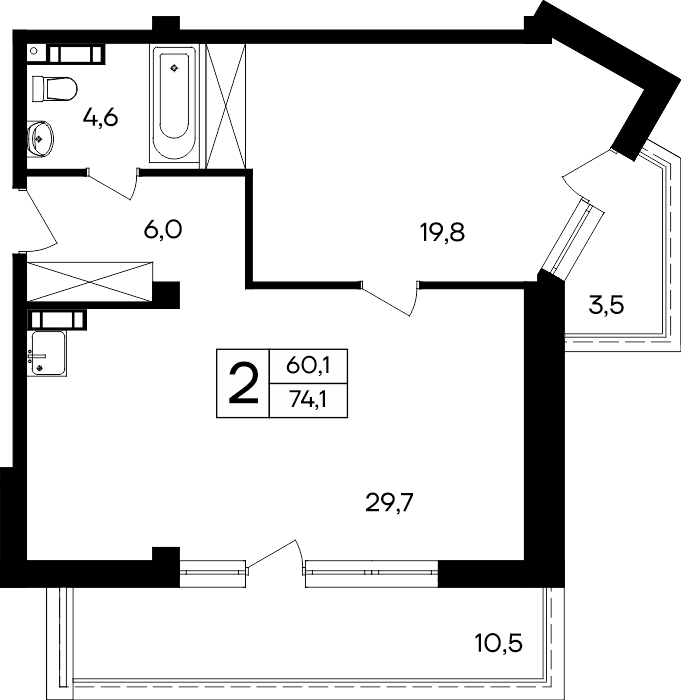 2-к, 74.1 м² · Cosmos Smart Евпатория
