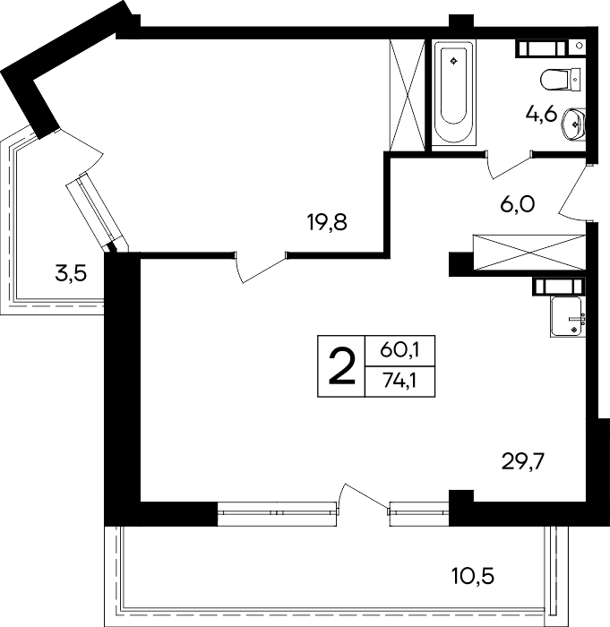 2-к, 74.1 м² · Cosmos Smart Евпатория