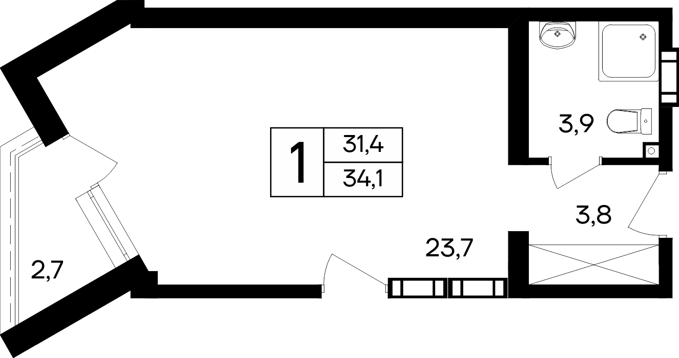 1-к, 34.1 м² · Cosmos Smart Евпатория