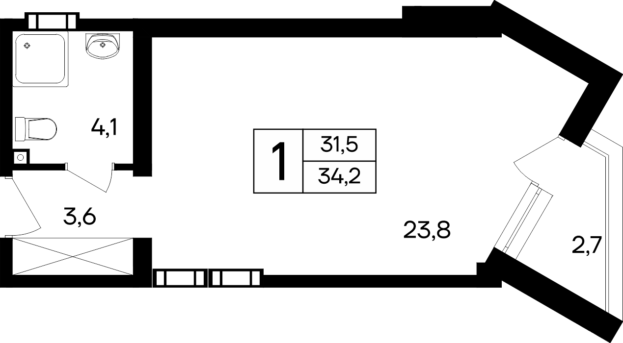 1-к, 34.2 м² · Cosmos Smart Евпатория
