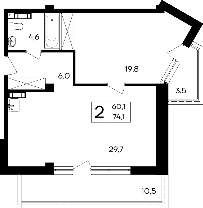 2-к, 74.1 м² · Cosmos Smart Евпатория