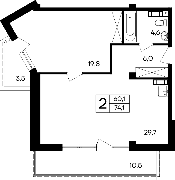 2-к, 74.1 м² · Cosmos Smart Евпатория