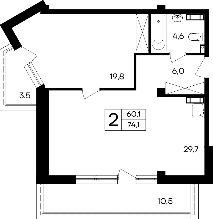 2-к, 74.1 м² · Cosmos Smart Евпатория