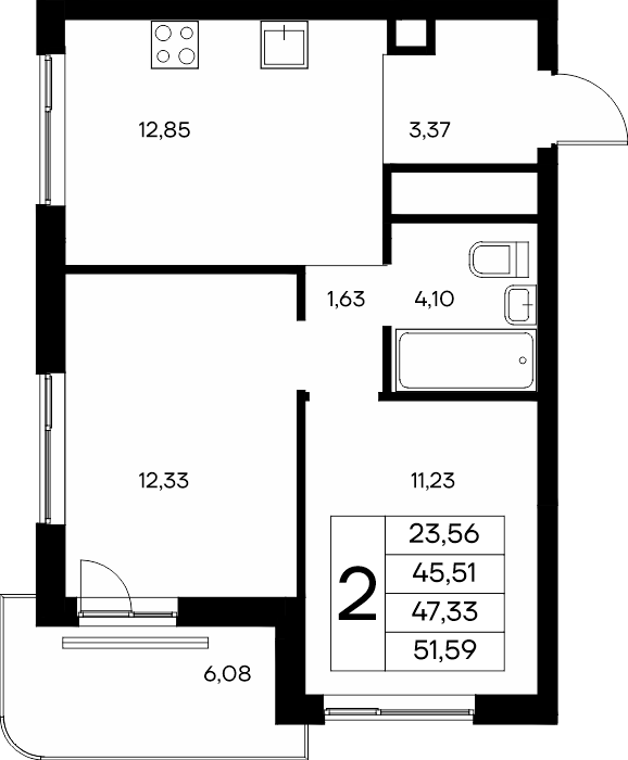 2-к, 51.59 м² · Новый Судак