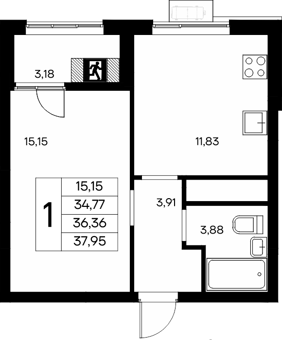 1-к, 37.95 м² · Новый Судак