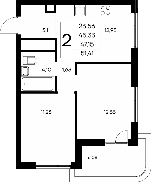 2-к, 51.41 м² · Новый Судак