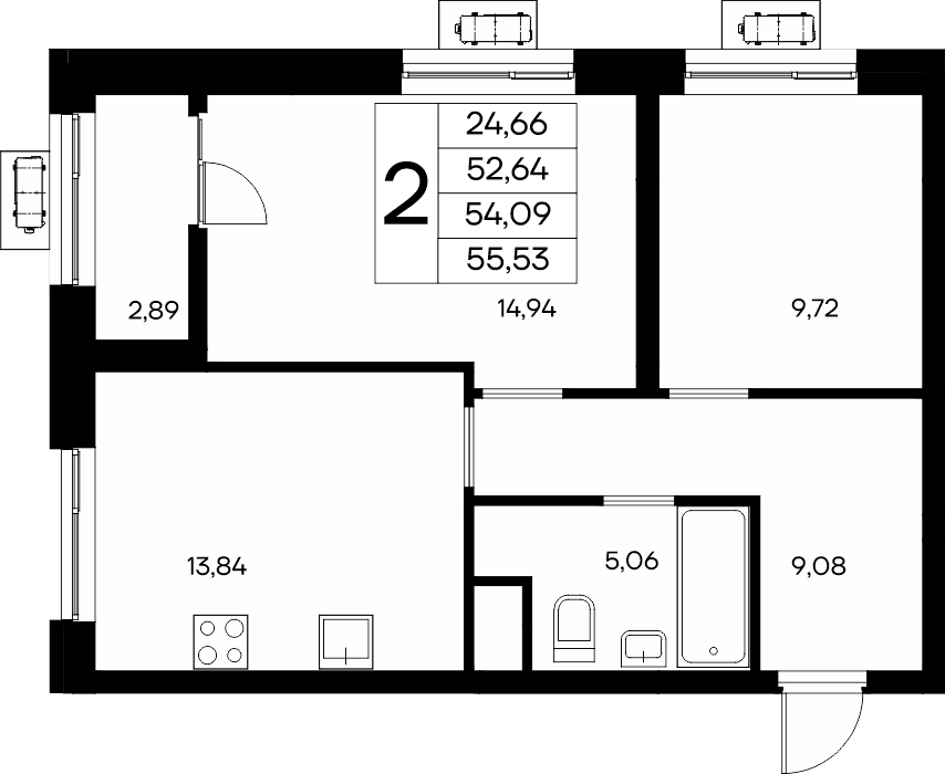 2-к, 55.53 м² · Новый Судак