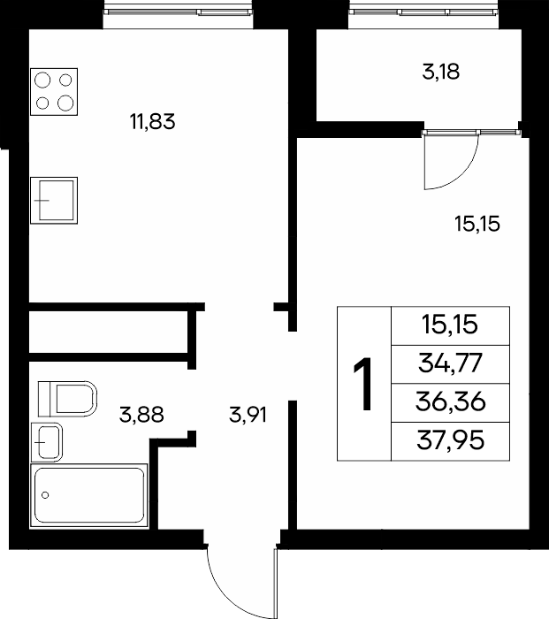 1-к, 37.95 м² · Новый Судак