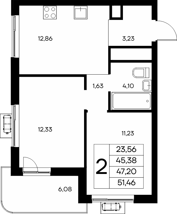 2-к, 51.46 м² · Новый Судак