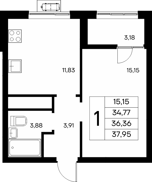 1-к, 37.95 м² · Новый Судак