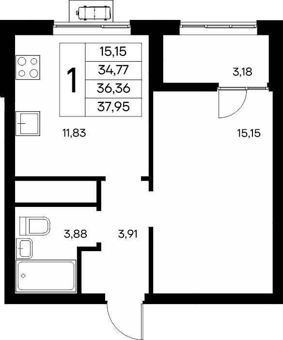 1-к, 37.95 м² · Новый Судак