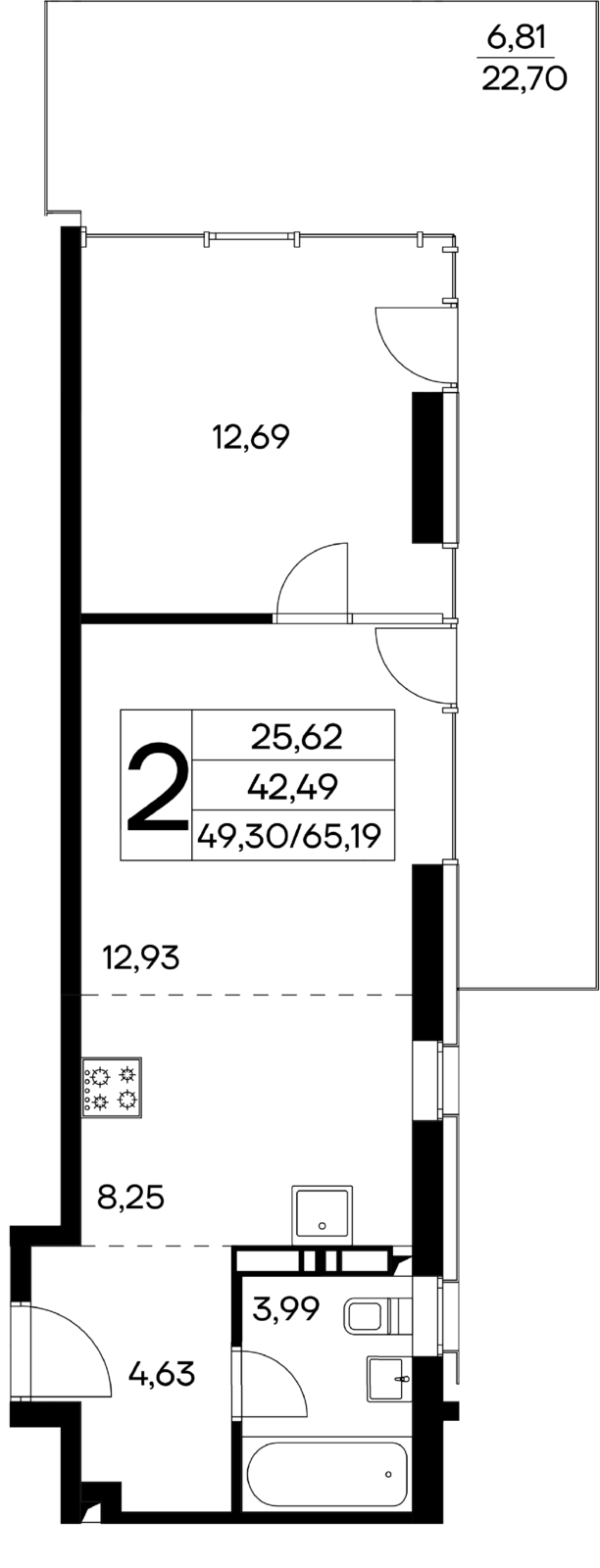 2-к, 65.19 м² · Лучистое