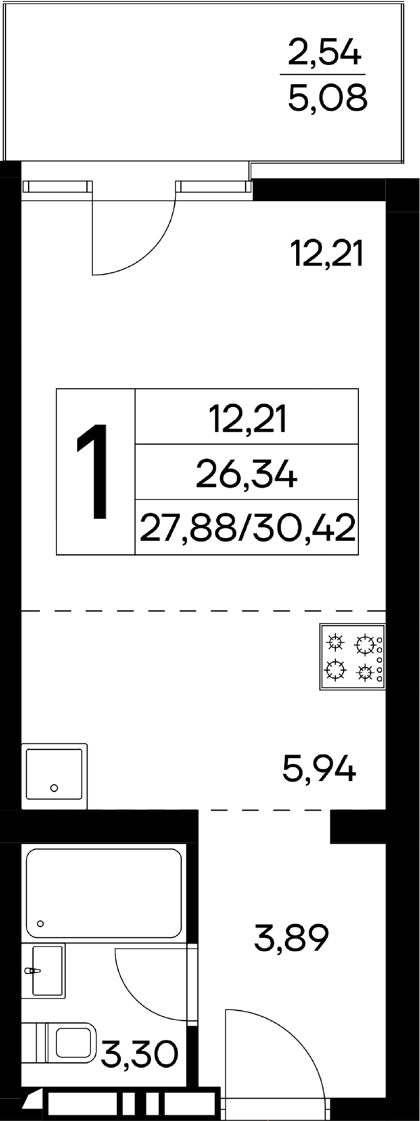 1-к, 30.42 м² · Лучистое