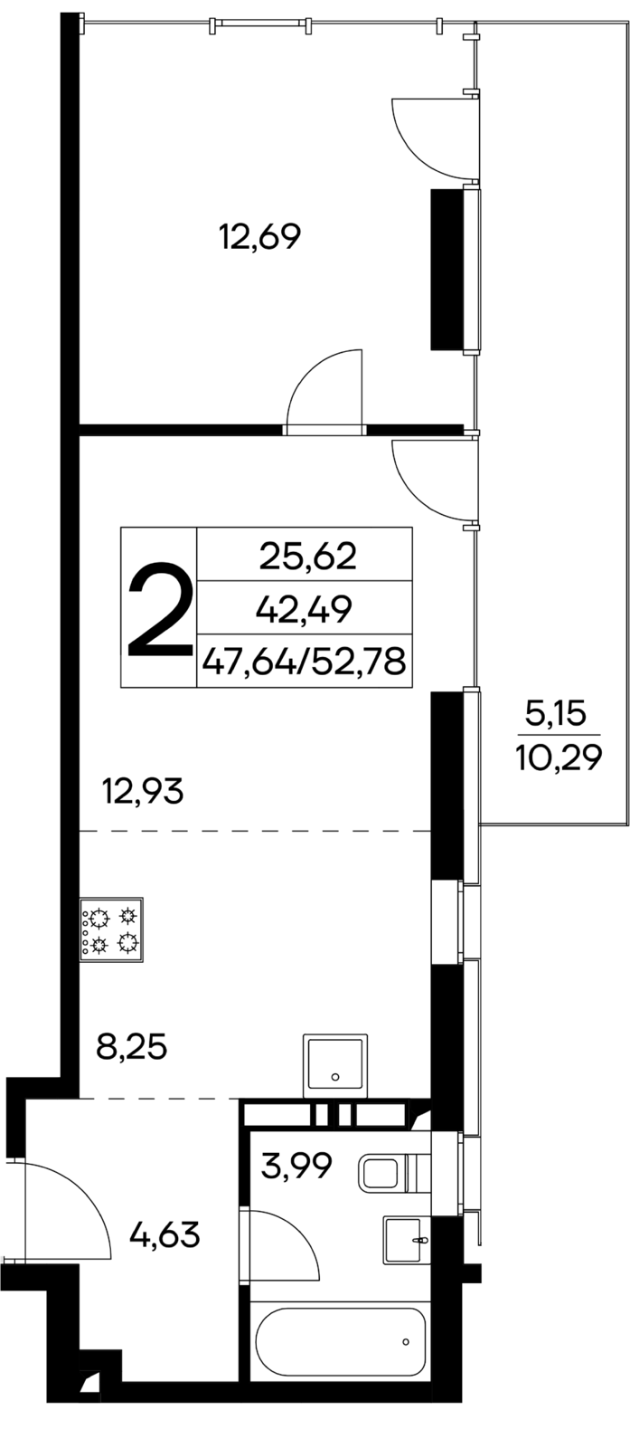 2-к, 52.78 м² · Лучистое