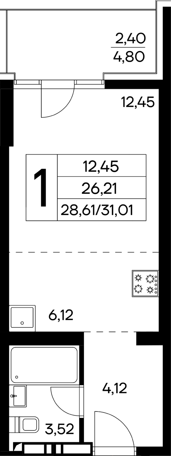 1-к, 31.01 м² · Лучистое