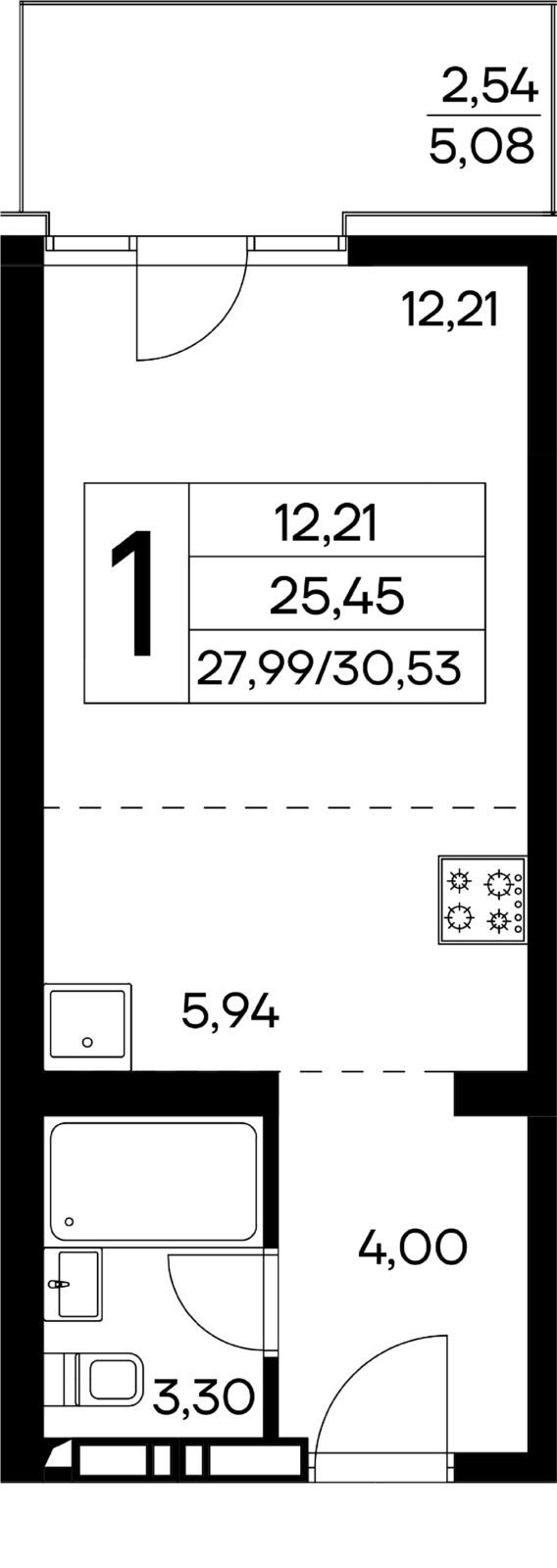 1-к, 30.53 м² · Лучистое
