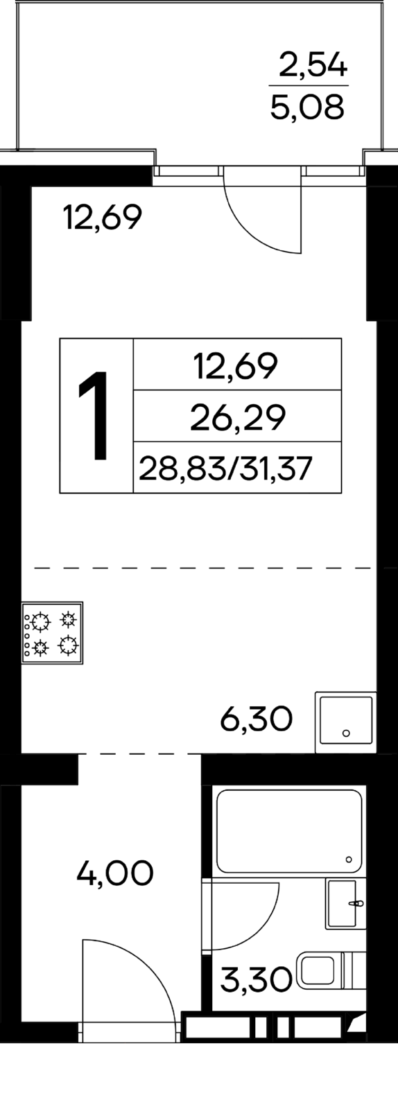 1-к, 31.37 м² · Лучистое