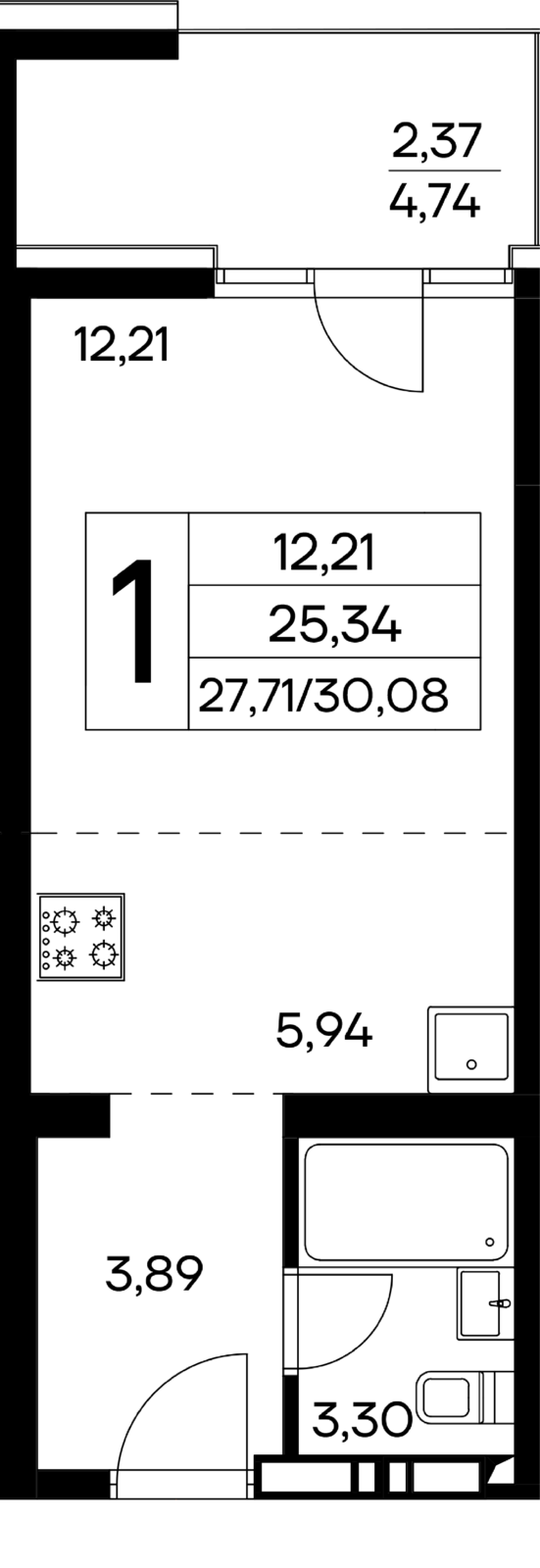 1-к, 30.08 м² · Лучистое