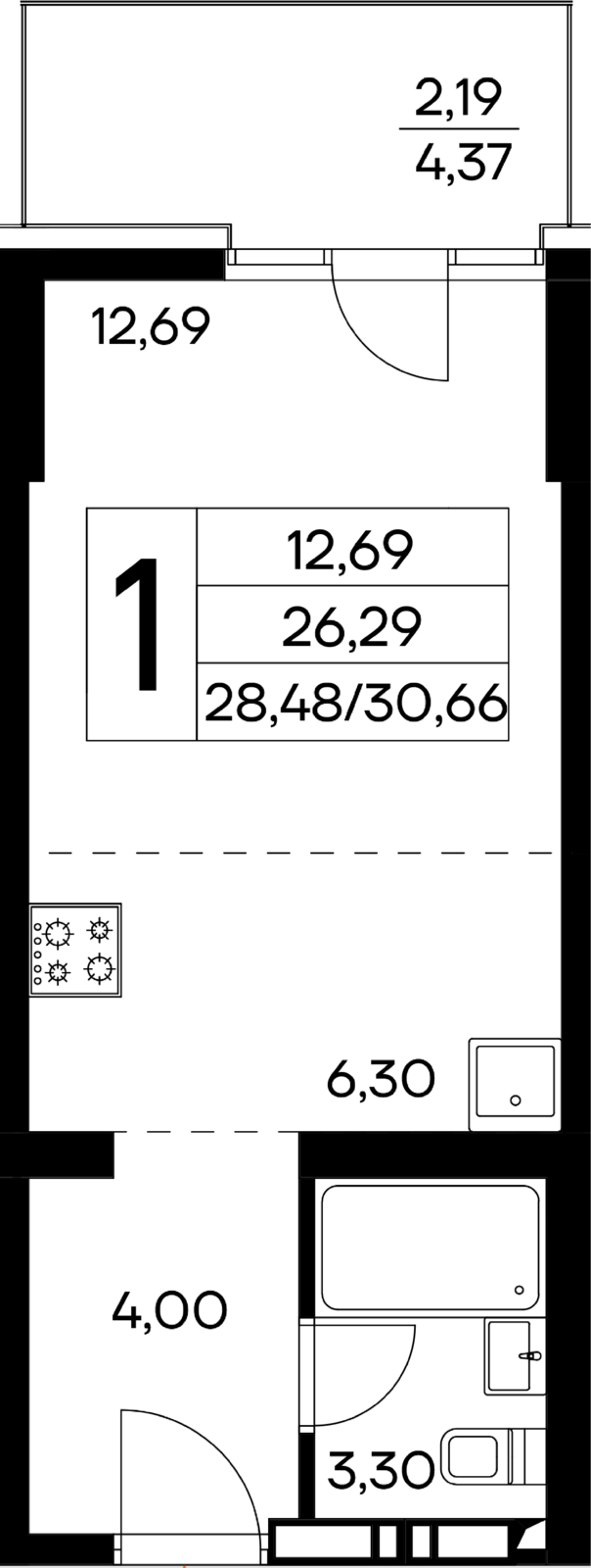 1-к, 30.66 м² · Лучистое