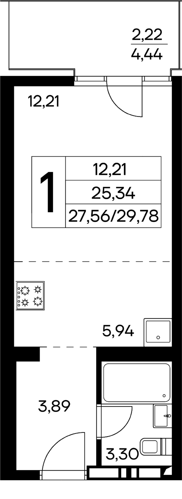 1-к, 29.78 м² · Лучистое