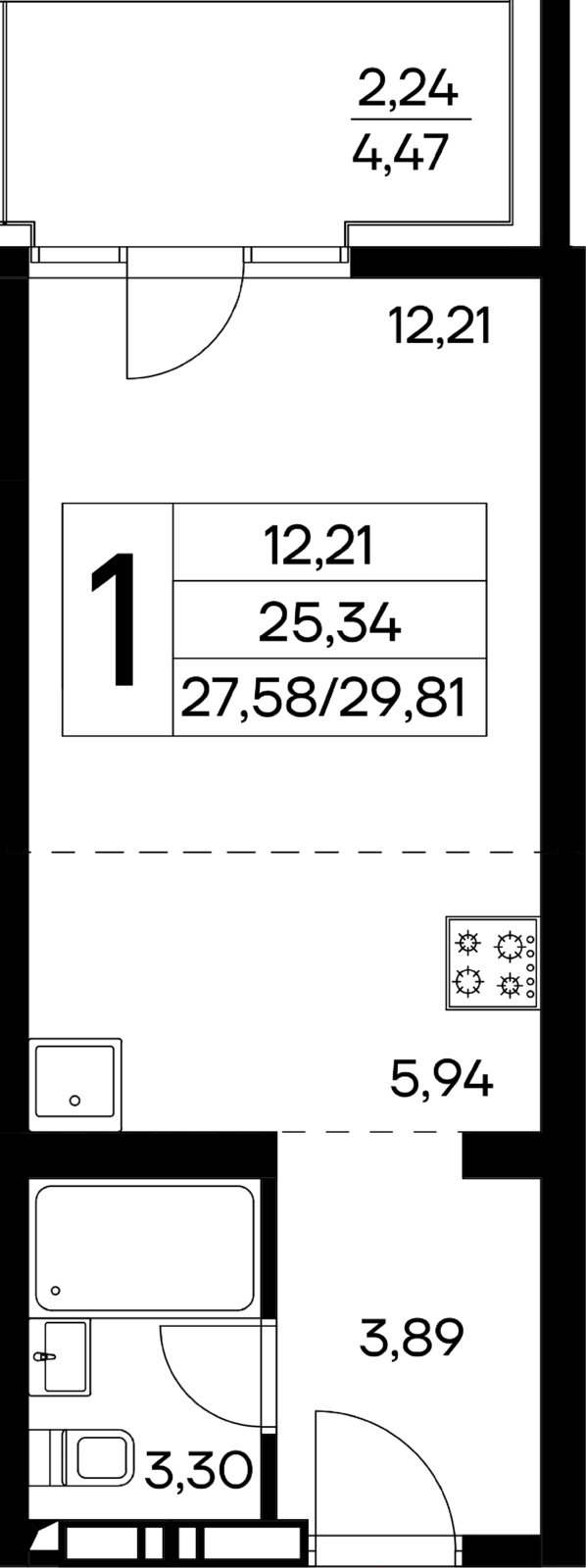1-к, 29.81 м² · Лучистое