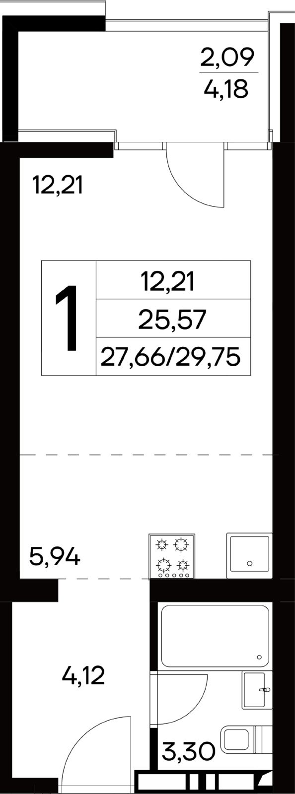 1-к, 29.75 м² · Лучистое