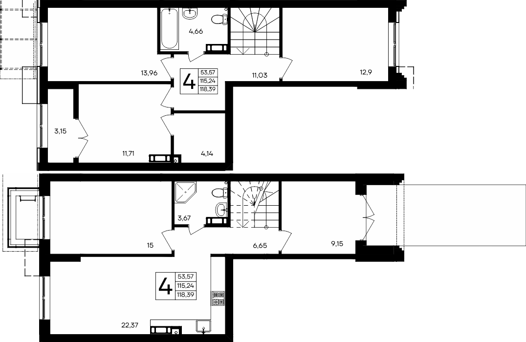 4-к, 118.39 м² · Семисчастье