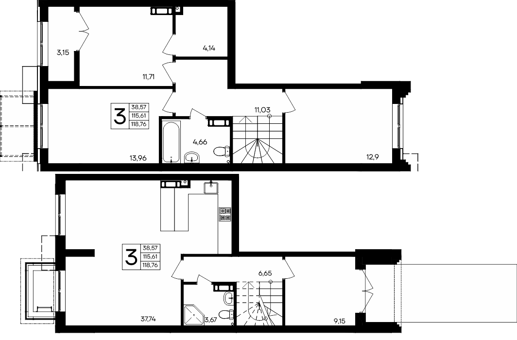 3-к, 118.76 м² · Семисчастье