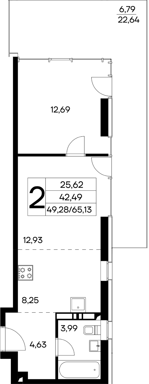 2-к, 65.13 м² · Лучистое