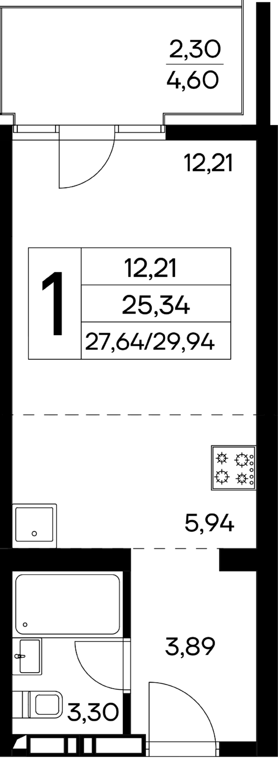 1-к, 29.94 м² · Лучистое