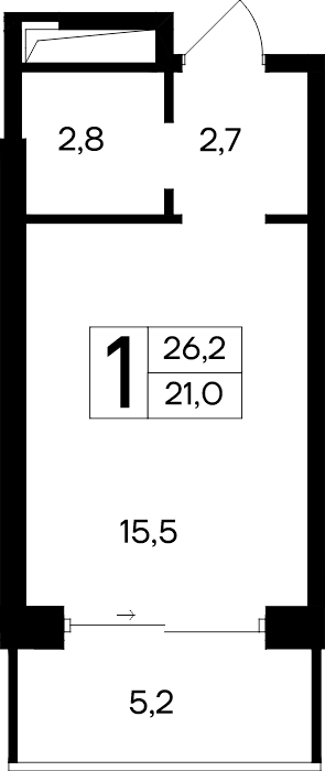 1-к, 26.2 м² · Ривьера Евпатории