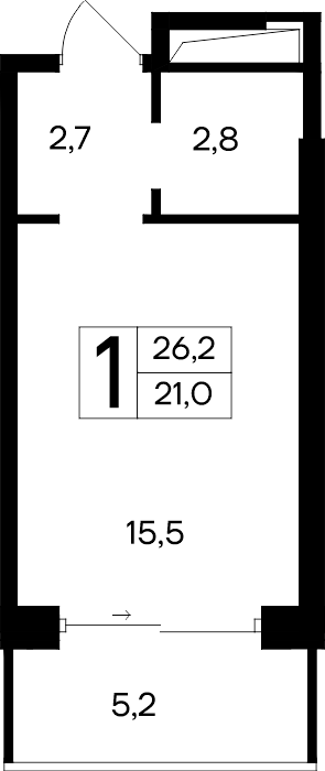 1-к, 26.2 м² · Ривьера Евпатории