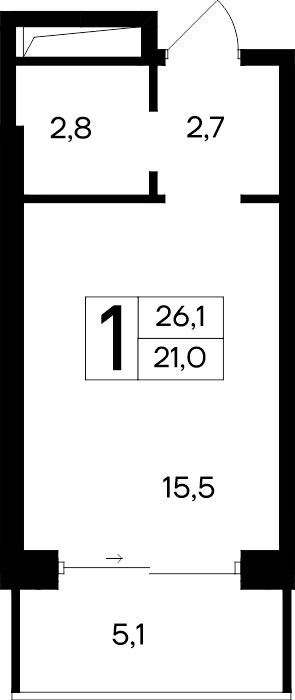 1-к, 26.1 м² · Ривьера Евпатории
