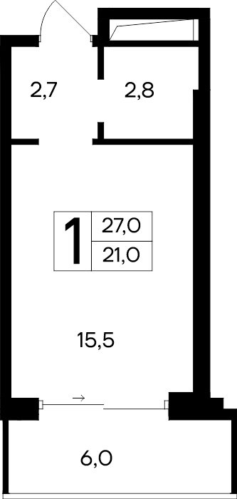 1-к, 27 м² · Ривьера Евпатории