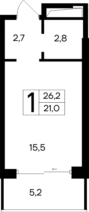 1-к, 26.2 м² · Ривьера Евпатории